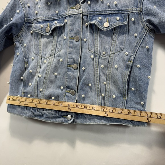 Denim Jacket Pearl Accent Superdown Trucker Cowboy Light Wash Womens XXS - Picture 7 of 13